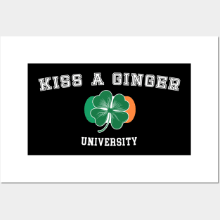 Kiss a Ginger University - Flag of Ireland with Irish Shamrock Posters and Art